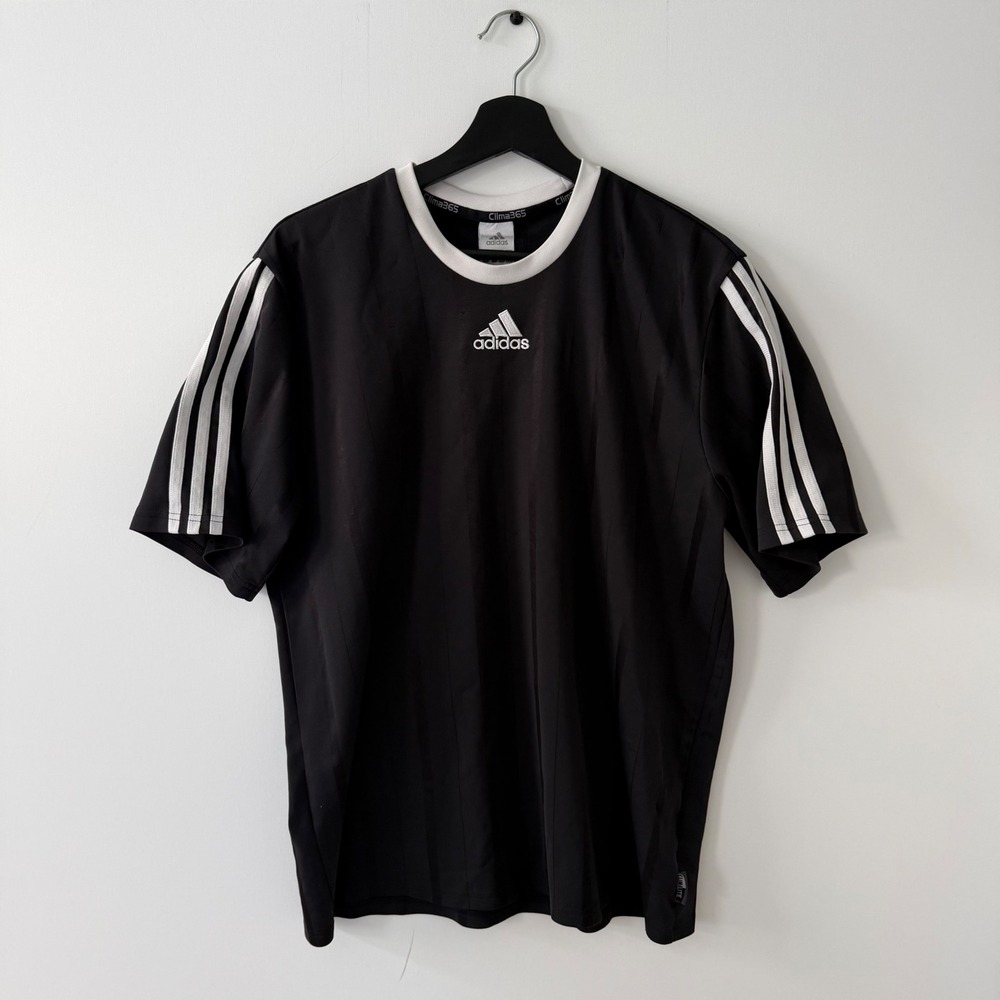 Adidas Clima365 Mens Large Black White Shadow Stripe Climalite T Shirt Y2K